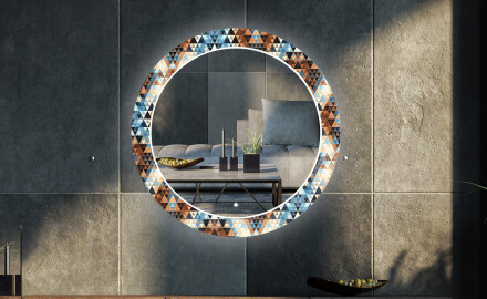 Okrúhle ozdobne podsvietene zrkadlo do obývačky - Color Triangles