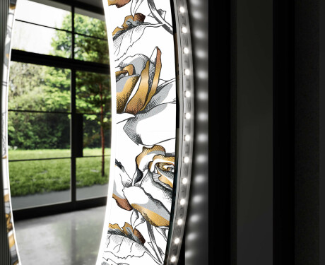 Okrúhle dekoratívne zrkadlo s LED podsvietením do predsiene - Golden Flowers #11