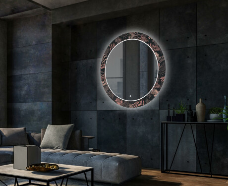 Okrúhle dekoratívne zrkadlo s LED podsvietením do obývacej izby - Jungle #2