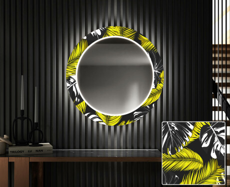 Dekoratívne okrúhle zrkadlo do chodbys osvetlenim - Gold Jungle