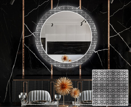 Okrúhle dekoratívne zrkadlo s LED podsvietením do obývacej izby - Black and white mosaic #1