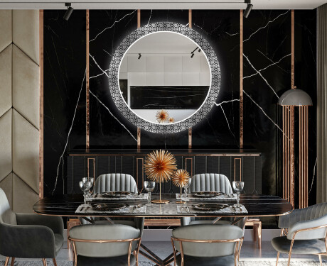 Okrúhle dekoratívne zrkadlo s LED podsvietením do obývacej izby - Black and white mosaic #10
