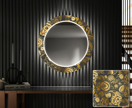 Dekoratívne okrúhle zrkadlo do chodbys osvetlenim - Ancient Pattern #1