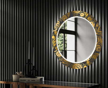 Dekoratívne okrúhle zrkadlo do chodbys osvetlenim - Ancient Pattern #2