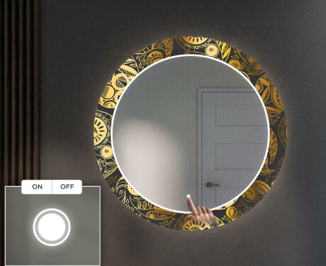 Dekoratívne okrúhle zrkadlo do chodbys osvetlenim - Ancient Pattern #4