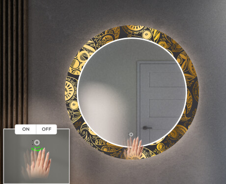 Dekoratívne okrúhle zrkadlo do chodbys osvetlenim - Ancient Pattern #5