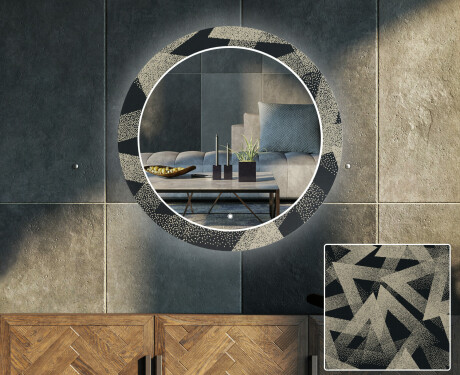 Okrúhle ozdobne podsvietene zrkadlo do obývačky - Dotted Triangles