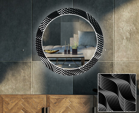 Moderne okrúhle ozdobné zrkadlo LED do obývačky - Dandelion