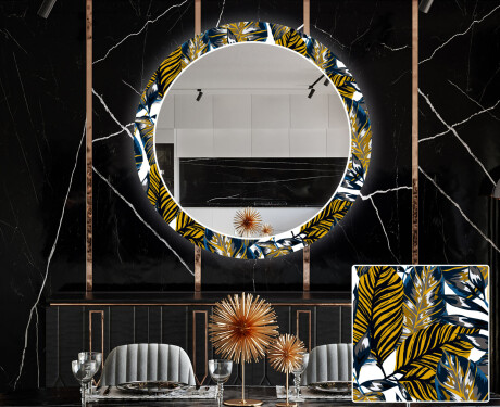 Okrúhle Moderne ozdobné zrkadlo LED do jedáleň - Colorful Leaves