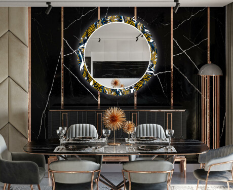 Okrúhle Moderne ozdobné zrkadlo LED do jedáleň - Colorful Leaves #12