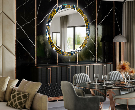 Okrúhle dekoratívne zrkadlo s LED podsvietením do jedálne - Colorful Leaves #2