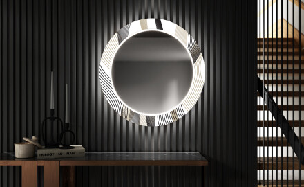 Okrúhle dekoratívne zrkadlo s LED podsvietením do predsiene - Waves