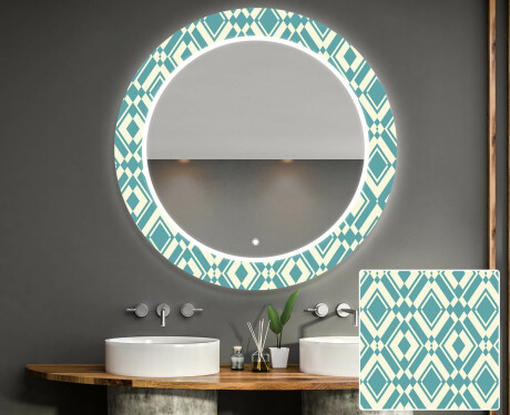 Okrúhle dekoratívne zrkadlo s LED podsvietením do kúpeľne - Abstract Seamless #1
