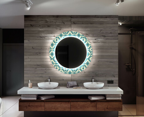 Okrúhle moderne dekoratívne zrkadlo LED do kupelne - Abstract Seamless #12