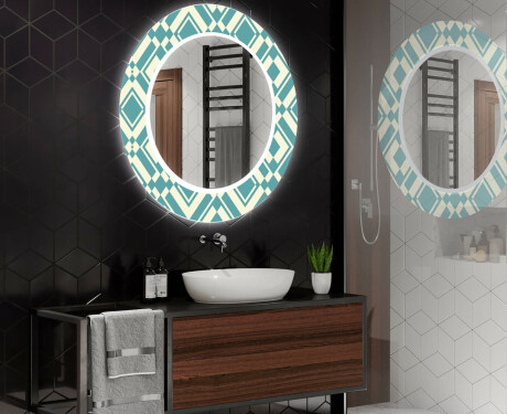 Okrúhle dekoratívne zrkadlo s LED podsvietením do kúpeľne - Abstract Seamless #2