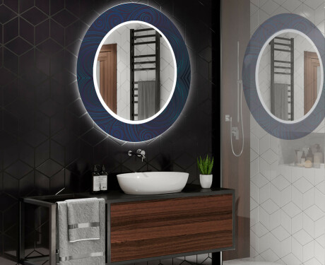 Okrúhle dekoratívne zrkadlo s LED podsvietením do kúpeľne - Blue Drawing #2