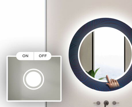 Okrúhle ozdobné zrkadlo do kupelne so svetlom - Blue Drawing #4