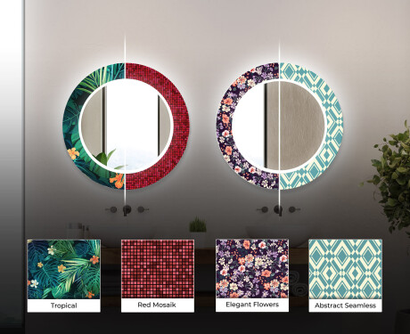 Okrúhle ozdobné zrkadlo do kupelne so svetlom - Blue Drawing #6