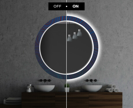 Okrúhle dekoratívne zrkadlo s LED podsvietením do kúpeľne - Blue Drawing #7