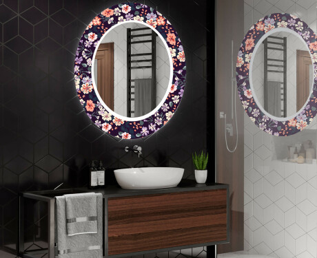 Okrúhle dekoratívne zrkadlo s LED podsvietením do kúpeľne - Elegant Flowers #2
