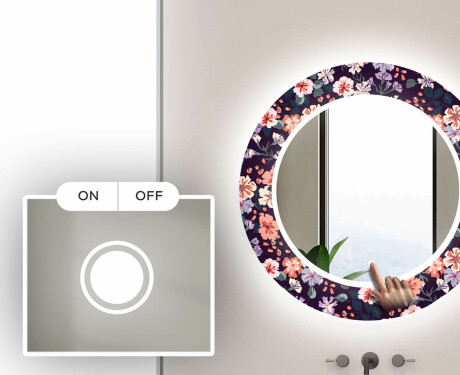 Okrúhle dekoratívne zrkadlo s LED podsvietením do kúpeľne - Elegant Flowers #4