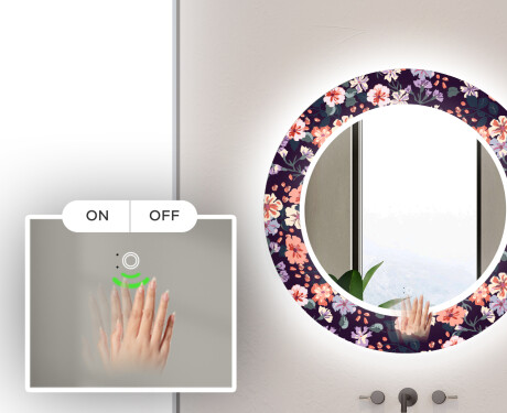 Okrúhle dekoratívne zrkadlo s LED podsvietením do kúpeľne - Elegant Flowers #5