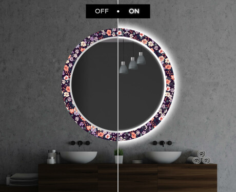 Okrúhle dekoratívne zrkadlo s LED podsvietením do kúpeľne - Elegant Flowers #7