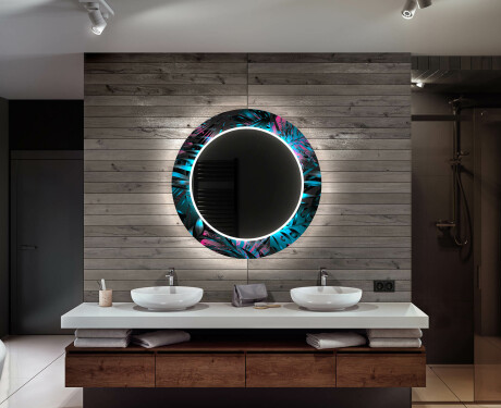 Okrúhle dekoratívne zrkadlo s LED podsvietením do kúpeľne - Fluo Tropic #12
