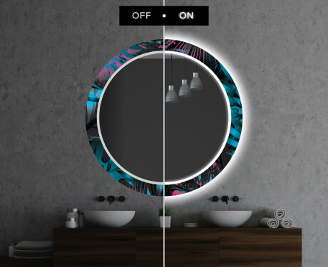Okrúhle dekoratívne zrkadlo s LED podsvietením do kúpeľne - Fluo Tropic #7