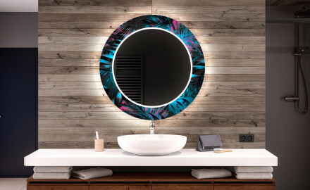 Okrúhle ozdobné zrkadlo do kupelne so svetlom - Fluo Tropic
