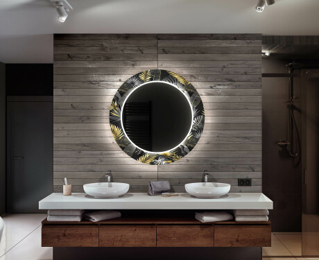 Okrúhle dekoratívne zrkadlo s LED podsvietením do kúpeľne - Goldy Palm #12