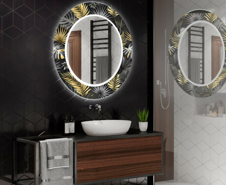 Okrúhle dekoratívne zrkadlo s LED podsvietením do kúpeľne - Goldy Palm #2