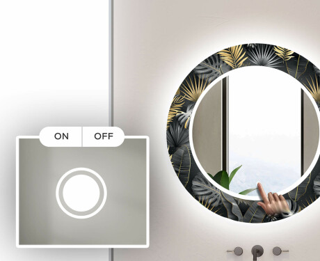 Okrúhle dekoratívne zrkadlo s LED podsvietením do kúpeľne - Goldy Palm #4
