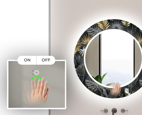 Okrúhle dekoratívne zrkadlo s LED podsvietením do kúpeľne - Goldy Palm #5