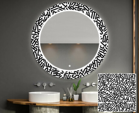 Okrúhle dekoratívne zrkadlo s LED podsvietením do kúpeľne - Letters #1