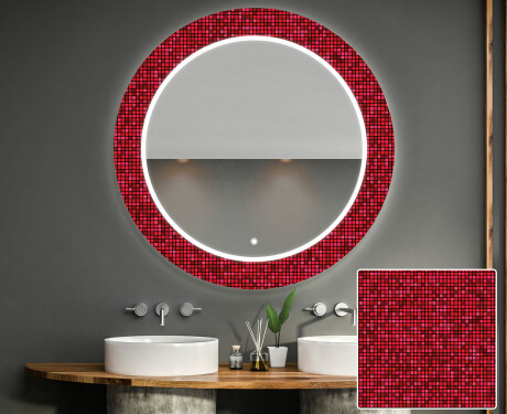 Okrúhle dekoratívne zrkadlo s LED podsvietením do kúpeľne - Red Mosaic #1