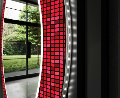 Okrúhle dekoratívne zrkadlo s LED podsvietením do kúpeľne - Red Mosaic #11