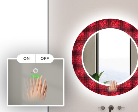 Okrúhle dekoratívne zrkadlo s LED podsvietením do kúpeľne - Red Mosaic #5