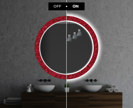 Okrúhle dekoratívne zrkadlo s LED podsvietením do kúpeľne - Red Mosaic #7
