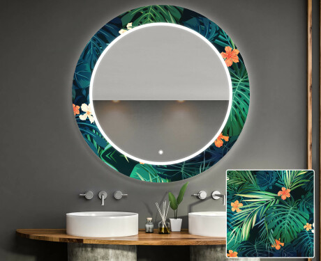 Okrúhle ozdobné zrkadlo do kupelne so svetlom - Tropical
