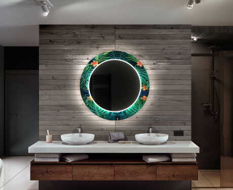Okrúhle dekoratívne zrkadlo s LED podsvietením do kúpeľne - Tropical #12