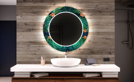 Okrúhle ozdobné zrkadlo do kupelne so svetlom - Tropical