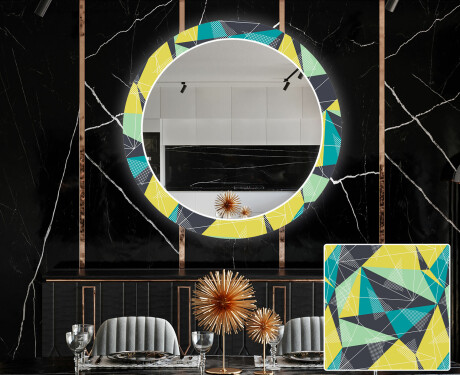 Okrúhle Moderne ozdobné zrkadlo LED do jedáleň - Abstract Geometric