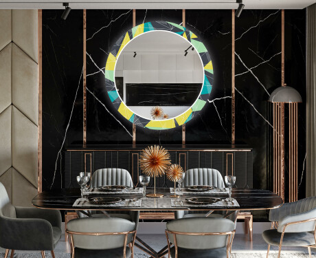 Okrúhle dekoratívne zrkadlo s LED podsvietením do jedálne - Abstract Geometric #12