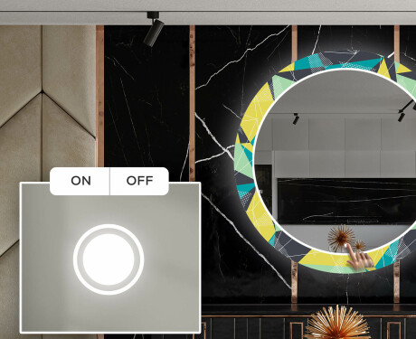 Okrúhle Moderne ozdobné zrkadlo LED do jedáleň - Abstract Geometric #4