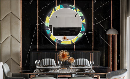 Okrúhle dekoratívne zrkadlo s LED podsvietením do jedálne - Abstract Geometric