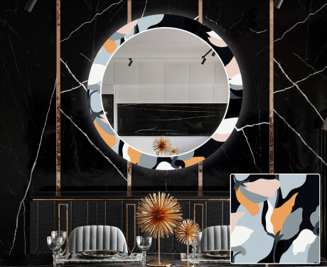 Okrúhle dekoratívne zrkadlo s LED podsvietením do jedálne - Flowers #1