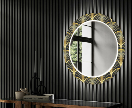 Okrúhle ozdobne podsvietene nástenne zrkadlo do chodby - Art Deco #2
