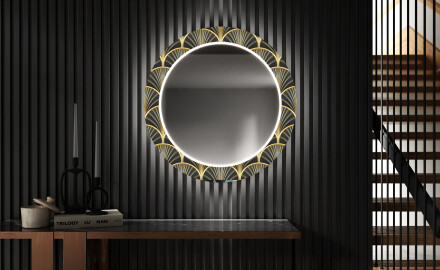 Okrúhle ozdobne podsvietene nástenne zrkadlo do chodby - Art Deco