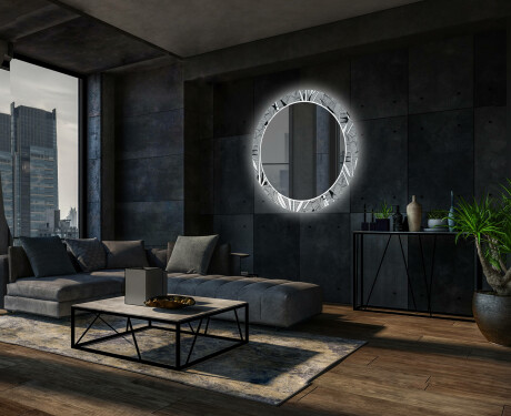 Okrúhle dekoratívne zrkadlo s LED podsvietením do obývacej izby - Black and white jungle #12